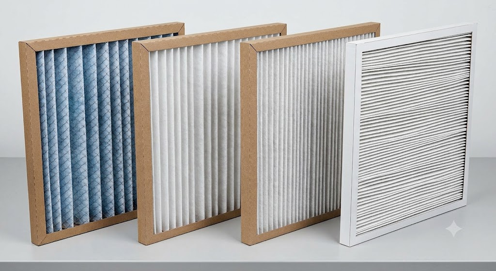Pleated filters of different grades laid side by side