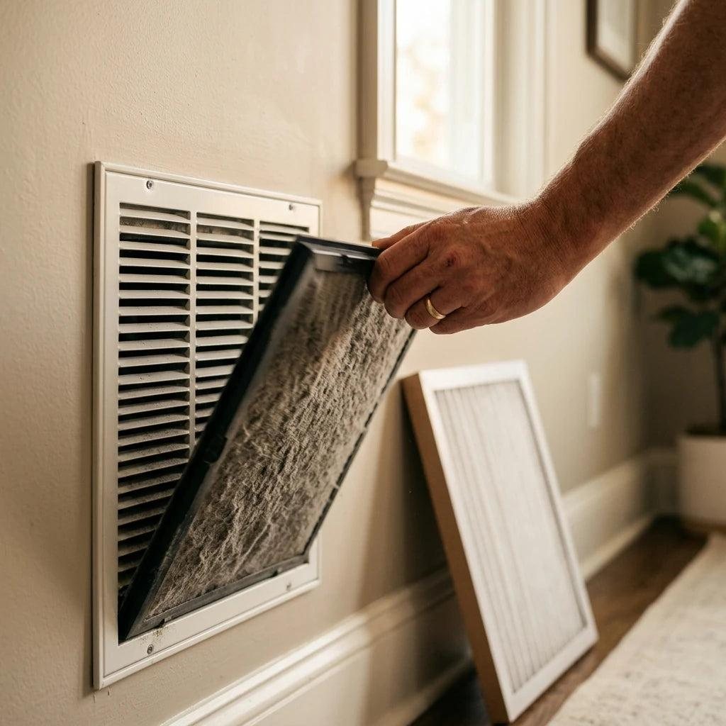 Dust accumulated around a residential HVAC air vent
